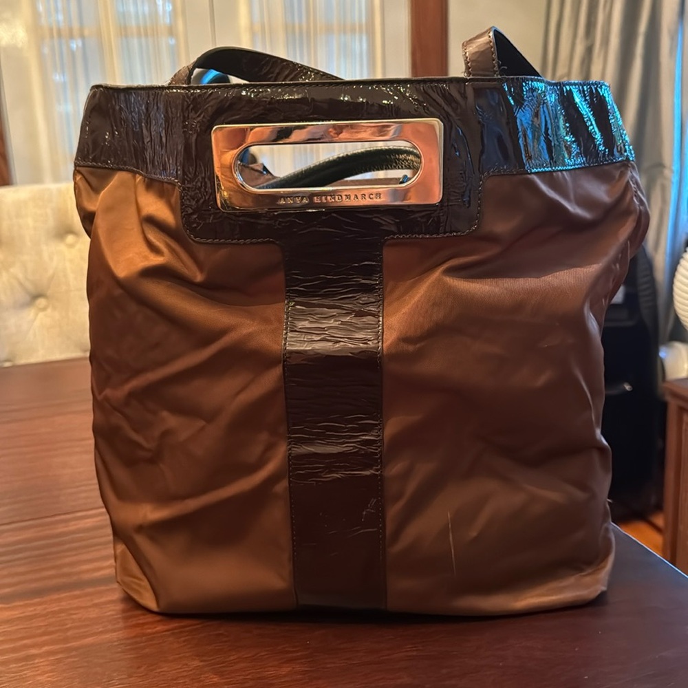 Anya Hindmarch leather and nylon tote.